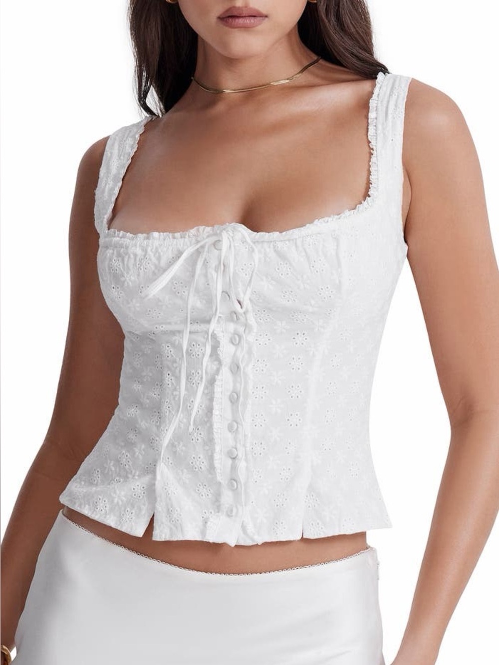 House of CB Juana Top White Broderie Embroidered Eyelet Corset Bodice M